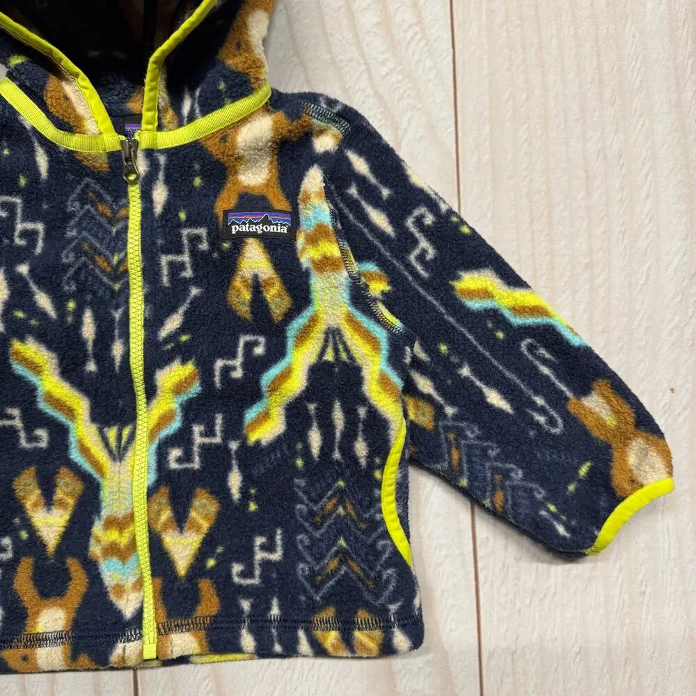 Patagonia Synchilla Cardigan Hoody Baby 6-12M Fleece Jacket Bear Fish Pattern